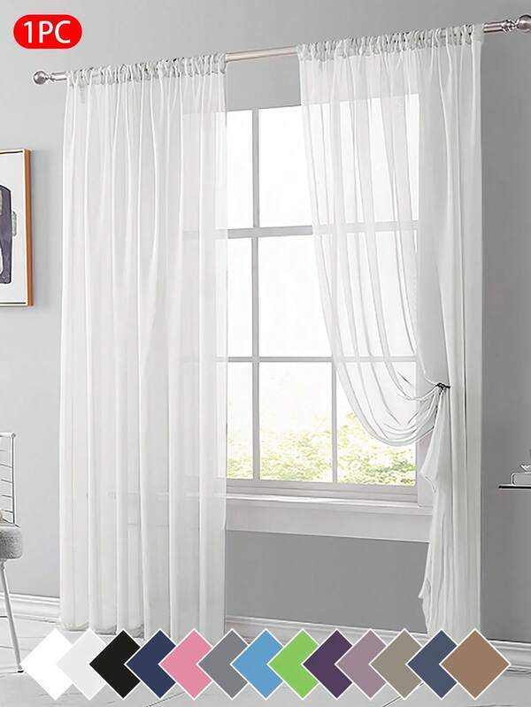 ستارة شفافة من الفوال قطعة واحدة، قماش خفيف شفاف لحماية من الشمس وعزل الحرارة وترشيح الضوء، مصممة بجيب للعصا العلوية، مناسبة لديكور غرفة المعيشة والنوم والشرفة | ديكور الخريف، ديكور الغرفة