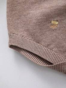 Baby Girls' Knitted Crew Neck Tulip Embroidery Sweater, Sweet Winter Outerwear - Coffee Brown - View 7