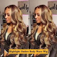 30 32 Inch Honey Blonde 13x6 Hd Lace Frontal Wig Human Hair 250% Density 13x6 Body Wave Ombre Lace Front Wigs Human Hair Glueless Highlight Honey Blonde Wig Pre Plucked With Baby Hair For Women - S4/27 - 查看 4