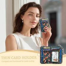 Cute Fox Flowers Credit Card Holder Small Wallet Women, Slim RFID Blocking Wallet Woman Keychain With Zipper Coin Pocket, Front Pocket Thin Travel Card Case Organizer ID Window Ladies Gifts{"Color_name":"Fox"} - 多色17 - 查看 8