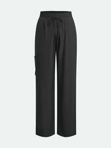 cimmuovere 女士/哺乳裤，舒适裤子，纯色简约多口袋拉链裤 - 黑色 - 查看 4