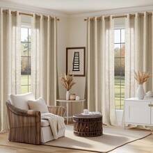 4 Panels Light Filtering Linen Textured Polyester Blend Semi-Sheer Grommet Curtain, Privacy Protection, Grommet Curtains For Living Room, Bedroom, Or Dining Room, Farmhouse - 米色 - 查看 14