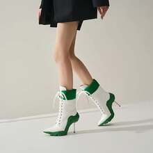 Women's Ankle Boots Contrast Color High Heel Boots For Women Stiletto Fashion Pointed Toe 8cm Pull-Bootshalloween - Green - View 2