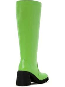 Wide Calf Plus Size Women's 70s Gogo Tall Knee High Square Toe Chunky Heel Retro Fashion Vintage Boots - 青檸綠 - 查看 3