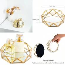 Small Gold Mirrored Tray Ornate Cosmetic Tray Makeup Jewelry Organizer Vanity Glass Trays Perfume Display Dresser Tabletop Decorative Trays 7 Inch 18cm