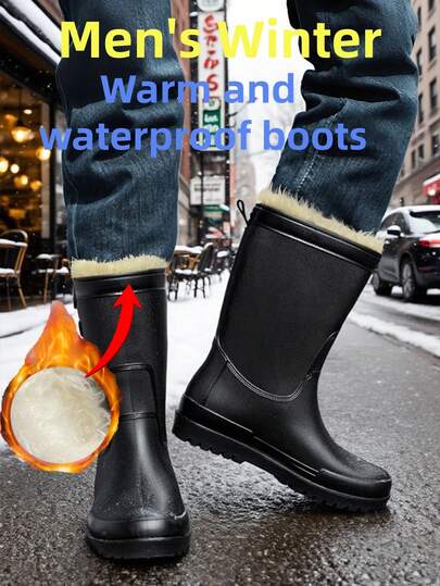 Men's Rain Boots, Warm Lining For Winter, Waterproof For Rainy Days, Outdoor Fishing, Black Work Boots, Fashion Casual, Adult Garden/Farm/Construction, Easy To Clean In Rainy Season, Waterproof Shoes