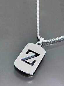 1 Piece Fashionable And Personalized Geometric Square Necklace With 26 English Letter Pendant Made Of Stainless Steel, Simple And Versatile Accessory Foromen And Men