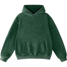 FAIABLE Mens Hoodies Oversized Unisex Wash Hoodie Heavyweight Fleece Vintage Cotton Sweatshirt Men Women Streetwear - 墨綠色 - 查看 11