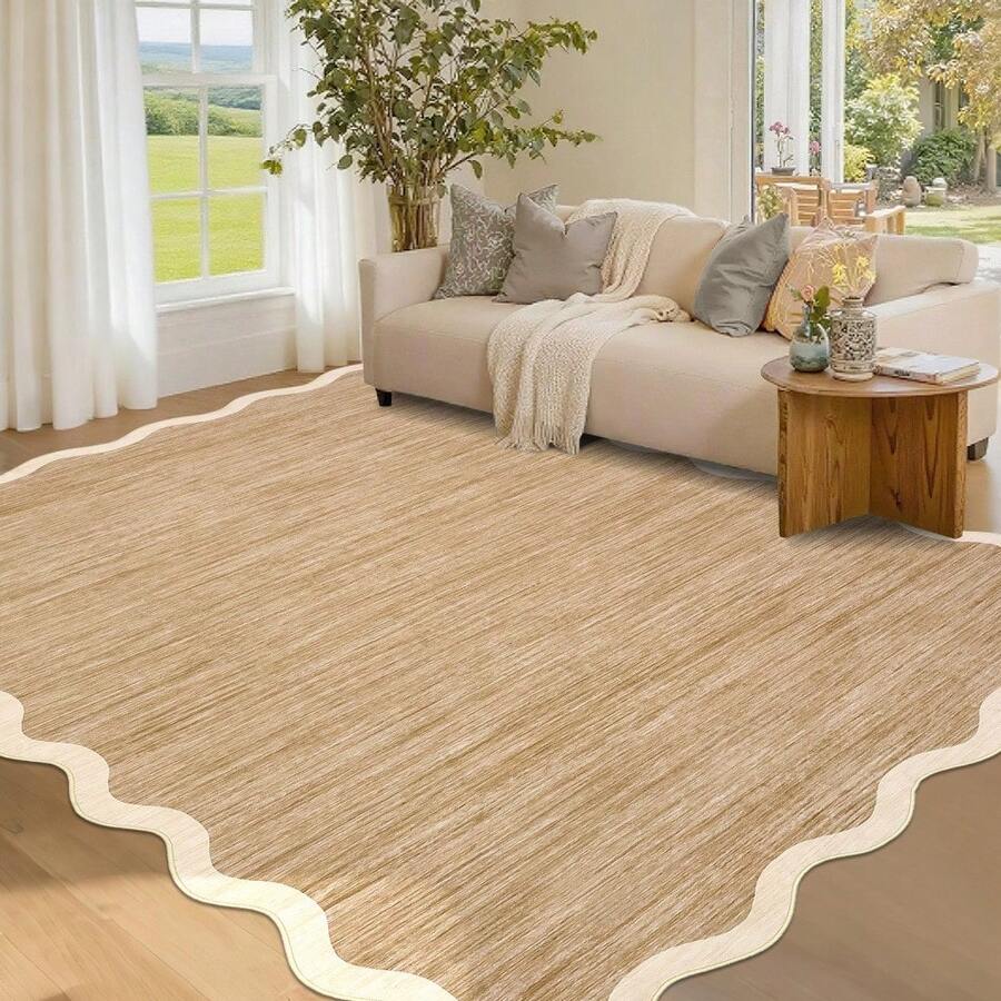 Kitchen Modern Simple Home Decor Area Rug Thin Low Pile Washable Carpet Soft Non Shedding Bordered Floorcover Easy To Clean Non Slip Entrance Runner Rug Stain Resistant Printed Mat Throw Rug For Hallway Bathroom Bedroom Dinning Room Laundry Living Room - 駝色 - 查看 1