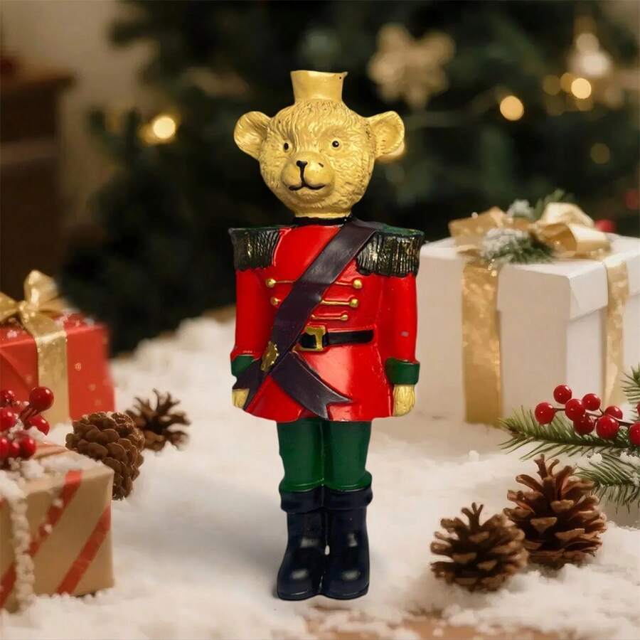 Adornos navideños: Figura de oso soldado de resina. Decoración de mesa para el hogar, la oficina y fiestas navideñas. - Rojo - Ver 1