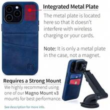 Card Case For  14 Pro Max With Built-In Metal Plate For Magnetic Mounting & 2 Pockets: Exec M2 Premium Synthetic Leather Wallet Case ( 14 Pro Max, Navy){"Size_name":"14ProMax","Color_name":"Navy"} - Multicolor1 - View 4