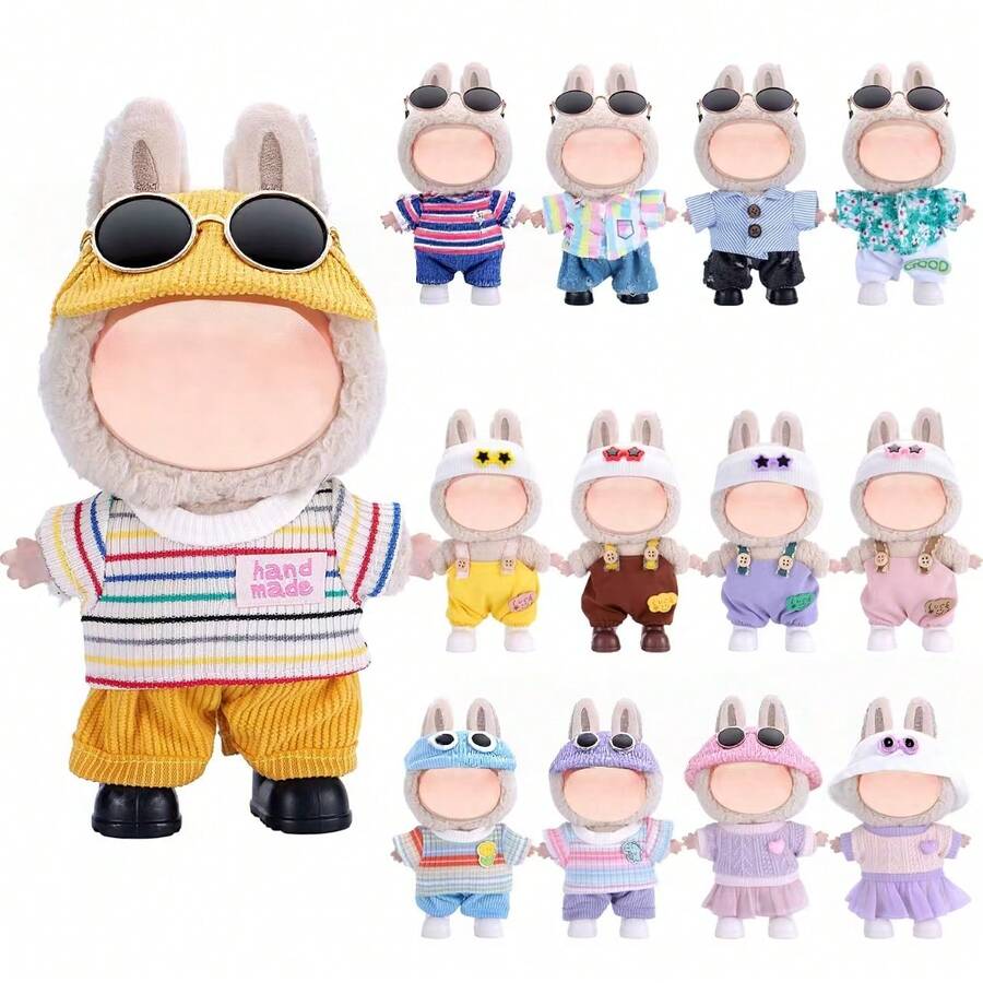 New Casual Fashion Outfit Set, Includes T-Shirt, Shirt, Tulle Skirt, Princess Dress, Overalls, Compatible With 17cm FORLABUBU Dolls (Doll And Shoes Not Included) - Multicolor - View 1