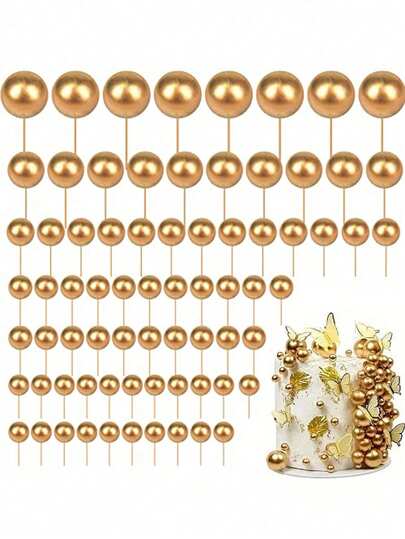 金色迷你气球蛋糕装饰套装 - 金属泡沫球蛋糕装饰，适用于婚礼、生日、周年纪念、性别揭晓派对、节日派对、情人节、圣诞节、万圣节、感恩节等场合的礼物和装饰，DIY蛋糕装饰用品