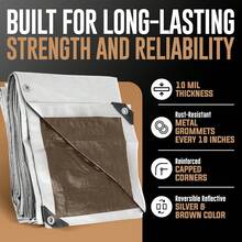 10x10 Heavy Duty Tarp, 10 Mil Thick, High Durability, Tear & Fade Resistant, UV Treated, Grommets Every 18 Inches (10' X '10') - 8X10 - View 10