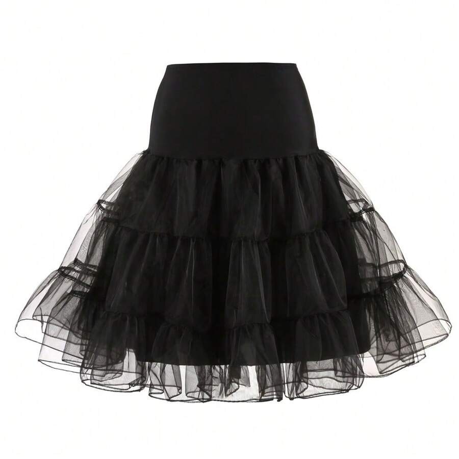 1 chiếc váy suông cổ điển lưng thun organza thập niên 1980 dành cho cô dâu và tiệc tùng - màu đen - Xem 1
