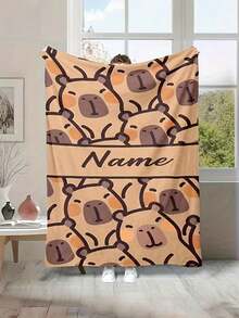 1pc Customizable Capybara Printed Flannel Blanket - 1pc Personalized Text, Ultra Soft & Warm, Lightweight For All Seasons, Suitable For Adults, Families, Birthdays, Couples - Multipurpose Gift, Can Be Used For Bed, Sofa, Bedroom Decor - Multicolor - View 7