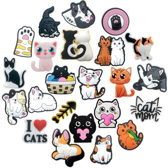 23 piezas Decoraciones de zapatos con diseño de gato lindo, adecuadas para zuecos, sandalias, accesorios de zapatos populares de alta calidad, excelente regalo para adolescentes, hombres, mujeres y adultos