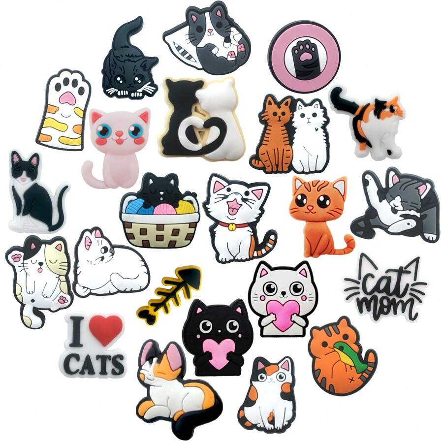 23 pezzi Decorazioni per scarpe a tema gatto carino, adatte per zoccoli, sandali, accessori per scarpe di alta qualità e molto popolari, ottimo regalo per adolescenti, uomini, donne e adulti - Multicolore - Visualizzare 1