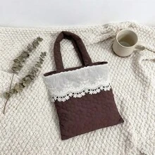 Women's Lace Patchwork Handbag Fashionable Versatile Mini Floral Purses For Daily Life, Work, Travel - Light Brown - View 4