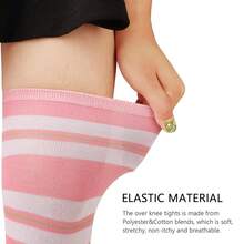 DRESHOW 3 Pairs Thigh High Socks Striped Over Knee Thin Tights Long Stocking Knee High Leg Warmer{"Color_name":"3PairsStripe:LightPurple"} - Multicolor6 - View 6