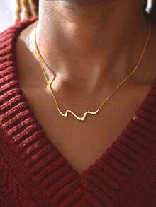 1pc Sterling 925 Silver Exquisite Elegant Fashion Geometric Wavy Cubic Zirconia Pendant Necklace For Women Chock Chain Daily Wearing Friendship Mother's Day Jewelry Gift