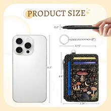 Mushrooms Credit Card Holder Small Wallet Women, Moon Slim RFID Blocking Wallet Woman Keychain With Zipper Coin Pocket, Front Pocket Thin Travel Card Case Organizer With ID Window Ladies Gift{"Color_name":"Mushroom"} - 多色13 - 查看 6