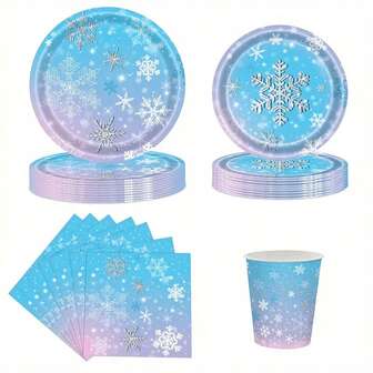 50 Pieces /80 Pieces Of Winter Blue Frozen Birthday Party Supplies, Disposable Tableware, Winter Snowflake Paper Plates, Napkins, Christmas Winter Wonderland, Frozen Party Decoration, Essential For Birthday And Festival Gatherings