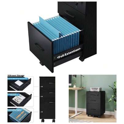 Panana Wooden 3 Drawers Filing Cabinets, Mobile File Cabinet Under Desk Drawers On Casters Rolling Office Cabinet Home Office Furniture White