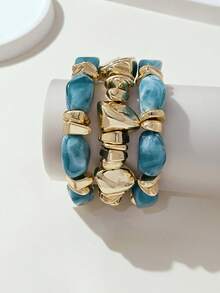 LADYCOCO 3pcs Vintage Thick Chunky Acrylic Beaded Multilayer Bracelet, Transformable Gold Chip Bracelet, Suitable For Women, Couples, Party, Daily Wear - Multicolor 15 - View 4