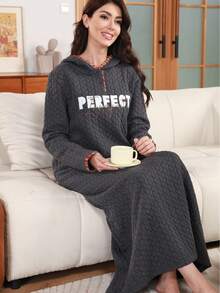 2025 Autumn/Winter Luxury Elegant Dignified Embroidered Design Kaftan Embroidered Long Sleeve Hooded Casual Robe With Pockets - Dark Grey - View 10