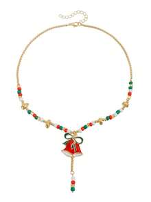 1pc Christmas Atmosphere Necklace With Bow & Santa Hat Colorblock, Fashionable New Year Party Necklace, New Year Gift Necklace