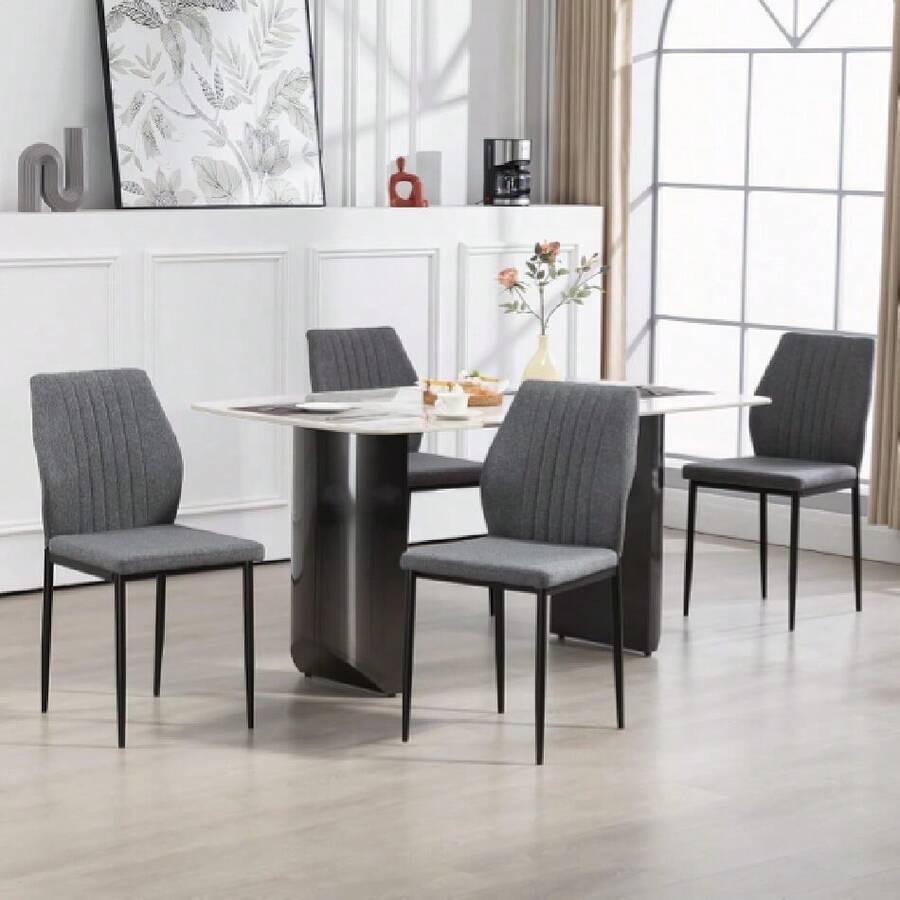 Modern Dining Chairs Set Of 4 High Back Support Dining Room Chair With Metal Legs Chenille Fabric Kitchen Chair For Home Restaurant,23064416 - 珊瑚橙 - 查看 1