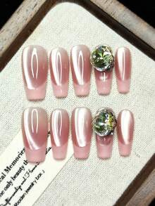 A Set Of 10 Pieces Of Pure Handcrafted Wearable Armor. Press-On False Nails Are Shiny. French Dual-Color Design. Sparkling With Rhinestones. Multiple Color Combinations. Fashionable And High-End. Personalized Graffiti. ,Halloween Nails. Christmas Gift. Valentine's Day Gift. Girls Can Reuse And Get A Gift Set With Tools.Pink Nails