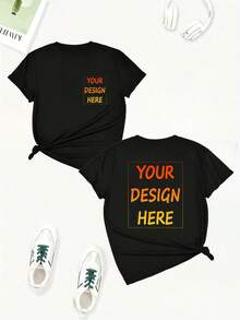 Customizable Women's Fashion T-Shirt Neck Tee With Personalized Design Area, Short Sleeves, Machine Washable Personalized Clothing Customizable Fashion Quality Casualwear, Custom T Shirt