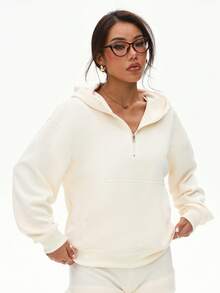 WAKYME Oversized Half Zip Hoodie With Pocket, Loose Fit Hooded Sweatshirt For Women, Casual Fall Winter Pullover