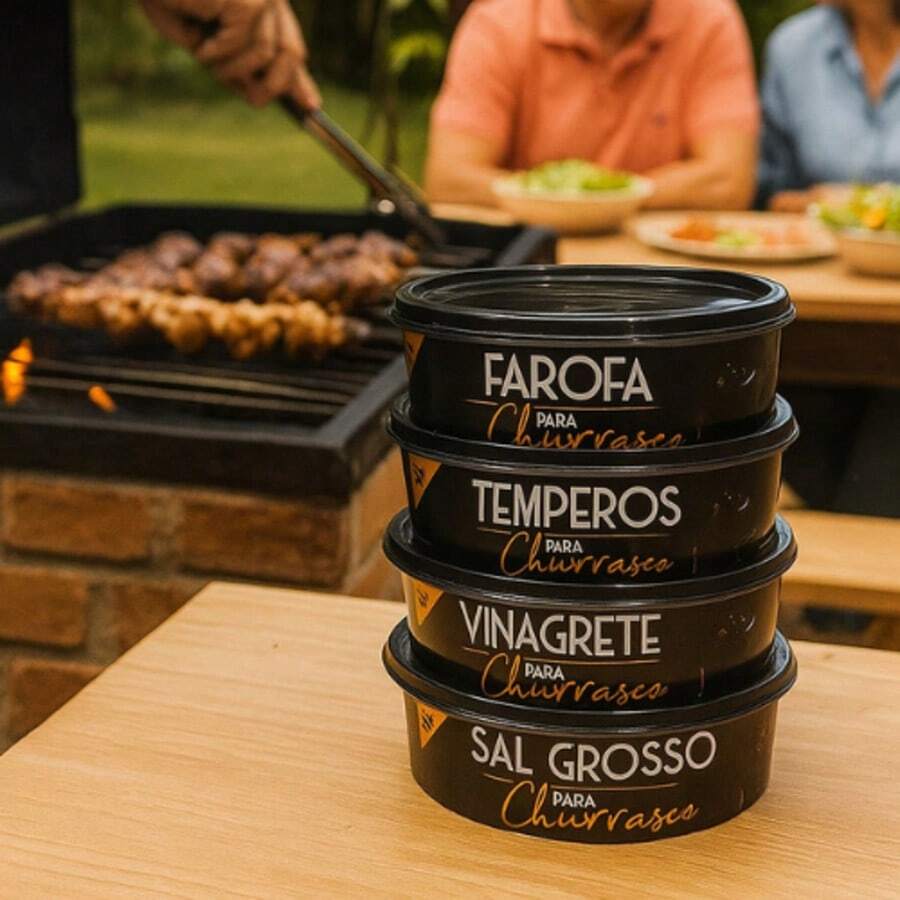 Gourmet Barbecue Kit 4 Food Organizer Jars - Barbecue Jars: Coarse Salt, Seasonings, Farofa And Vinaigrette (870 Ml) Kitchen Supplies - 黑色 - 查看 1