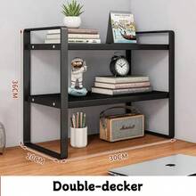 Iron Office Desk Storage Rack - Compact Multi-Tier Shelving Unit For Office Supplies, Books, And Decor - Rectangular Design With Minimalist Aesthetics - Wood Grain Color + Black Single Layer - View 8