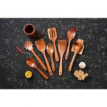 Wooden Utensil Set For Cooking 10Piece Natural Teak Kitchen Utensil Set With Spoon Rest And Utensil Holder  HeatResistant Comfort Grip Wooden Cooking Tools For Nonstick Cookware.