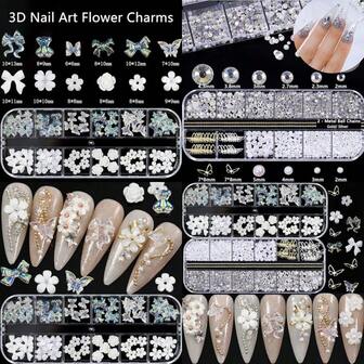 Acrylic Butterfly Flower Bear Nail Art Pendant Art MultiShape Pearl Rhinestone Golden Metal Applique Jewelry Accessories Production
