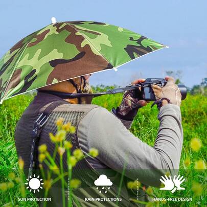 1 pièce Chapeau parapluie pour adultes femmes et hommes - Bandeau élastique mains libres, parasol pour la pêche/le camping/l'agriculture/le jardinage/les événements sportifs