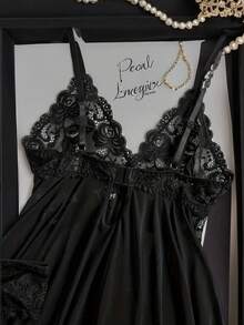 Plain    Ruffle  Sheer  Ruffle Hem - màu đen - Xem 4