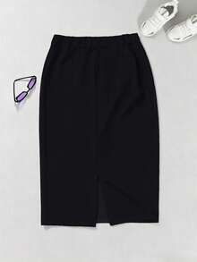 Elegant Commuting Solid Color High Waist Slim Fitted Pencil Skirt