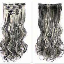 6-Piece Clip-In, Seamless, Long Wavy Hair Extension Set, 22 Inches, Colorful Hair Extensions, Synthetic Long Curls, 16 Clips For Added Volume (Halloween) - Multicolor - View 17