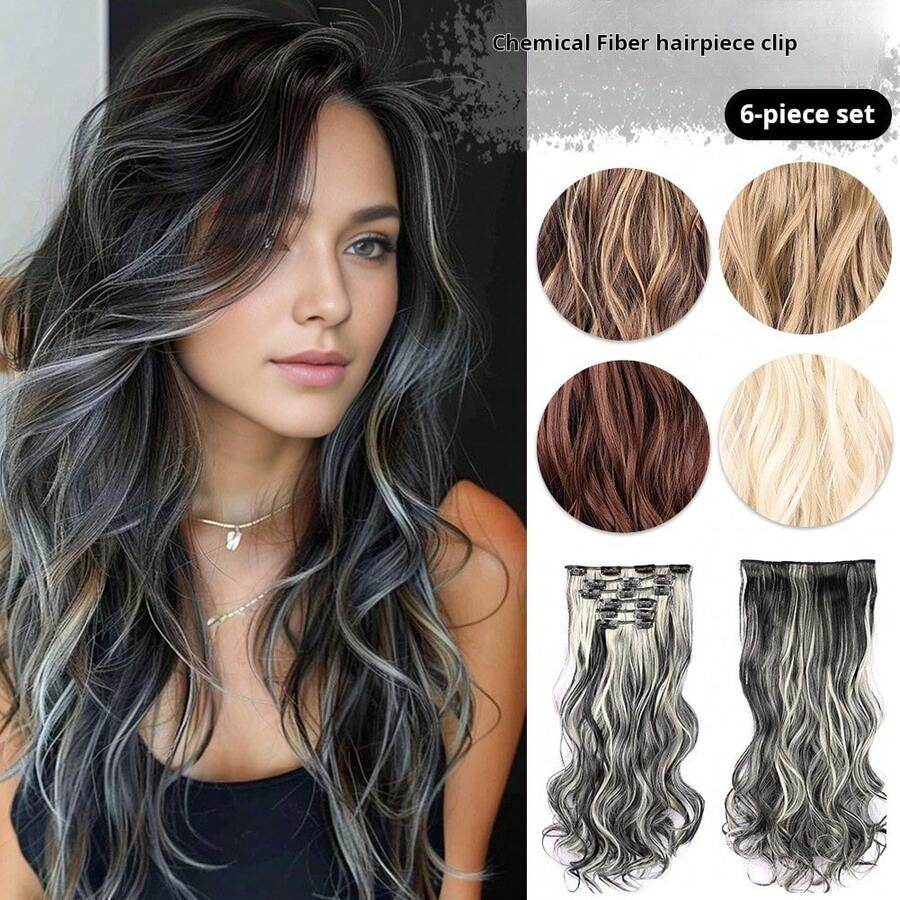 6-Piece Clip-In, Seamless, Long Wavy Hair Extension Set, 22 Inches, Colorful Hair Extensions, Synthetic Long Curls, 16 Clips For Added Volume (Halloween) - Multicolor - View 1