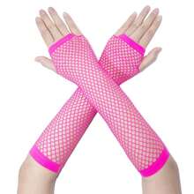 Fishnet Fingerless Gloves Mesh Arm Sleeves Fish Net Arm Sleeves EMO Gloves For Women In Theme Party Scene Accessories{"Size_name":"Long","Color_name":"#03-HotPink(Long)"} - Nhiều màu13 - Xem 1