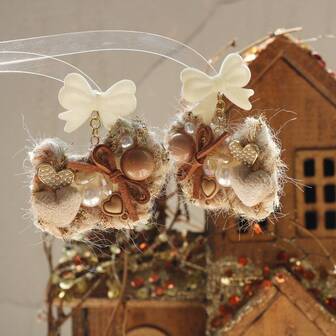 1 Pair Velvet Bow & Puppy Ear Design Earrings, Princess Style, Suitable For Women's Daily Wear