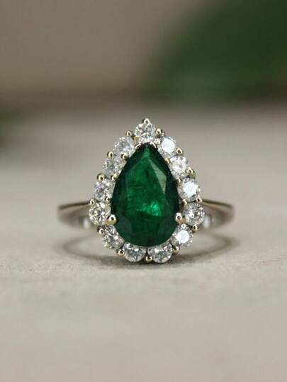 1 Peça Anel Vintage Elegante de Prata Esterlina S925 com Zircônia Verde em Formato de Lágrima, Versátil para Mulheres, Adequado para Uso Diário, Feriados, Festas, Presente de Joias