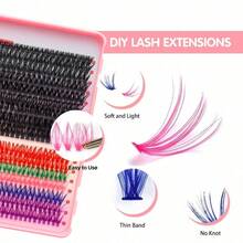 651pcs Colorful DIY Lash Extensions Kit, 6 Styles 50D+60D+80D+Colored Fluffy Individual Cluster, D Curl Volume Dramatic Eyelash Extensions 0.39-0.63inch Mixed Tray, Bulk Personal Lash Extensions With Lash Bond & Seal And Lash Tweezer DIY At Home, Suitable For Daily Makeup And Role Play, Reusable - Colorful - View 5