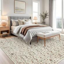 Traditional Home Decor Bordered Living Room Area Rug Non Shedding Easy To Clean Carpet Soft Printed Thin Floorcover Non Slip Low Pile Entrance Runner Rug Stain Resistant Washable Mat Throw Rug For Bathroom Bedroom Dinning Room Kitchen Laundry Hallway - Màu be - Xem 3