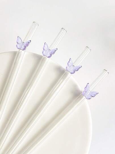 1/2/5 قطع قش شرب مزين بفراشات بنفسجية جميلة، لأكواب المياه، قش زجاجي شفاف قابل لإعادة الاستخدام، للمشروبات الباردة والحليب والشاي والقهوة والعصائر والمزيلات، للمطابخ والمطاعم وحفلات المشروبات الكوكتيل، عودة إلى المدرسة، هدايا للصديقات/الأصدقاء والوالدين والأصدقاء، لوازم العطلات والهالوين وعيد الشكر والميلاد